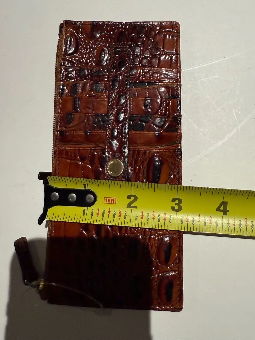 Brahmin Brown Croc-Embossed  Zip-Around Wallet w/ ID Window Croc-Embossed